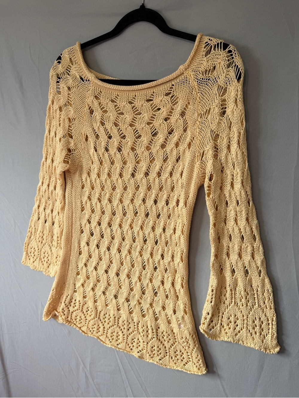 M Made in Italy Womens Boho Hippie Crochet Oversized Sweater Size S Yellow Flare - Picture 3 of 6